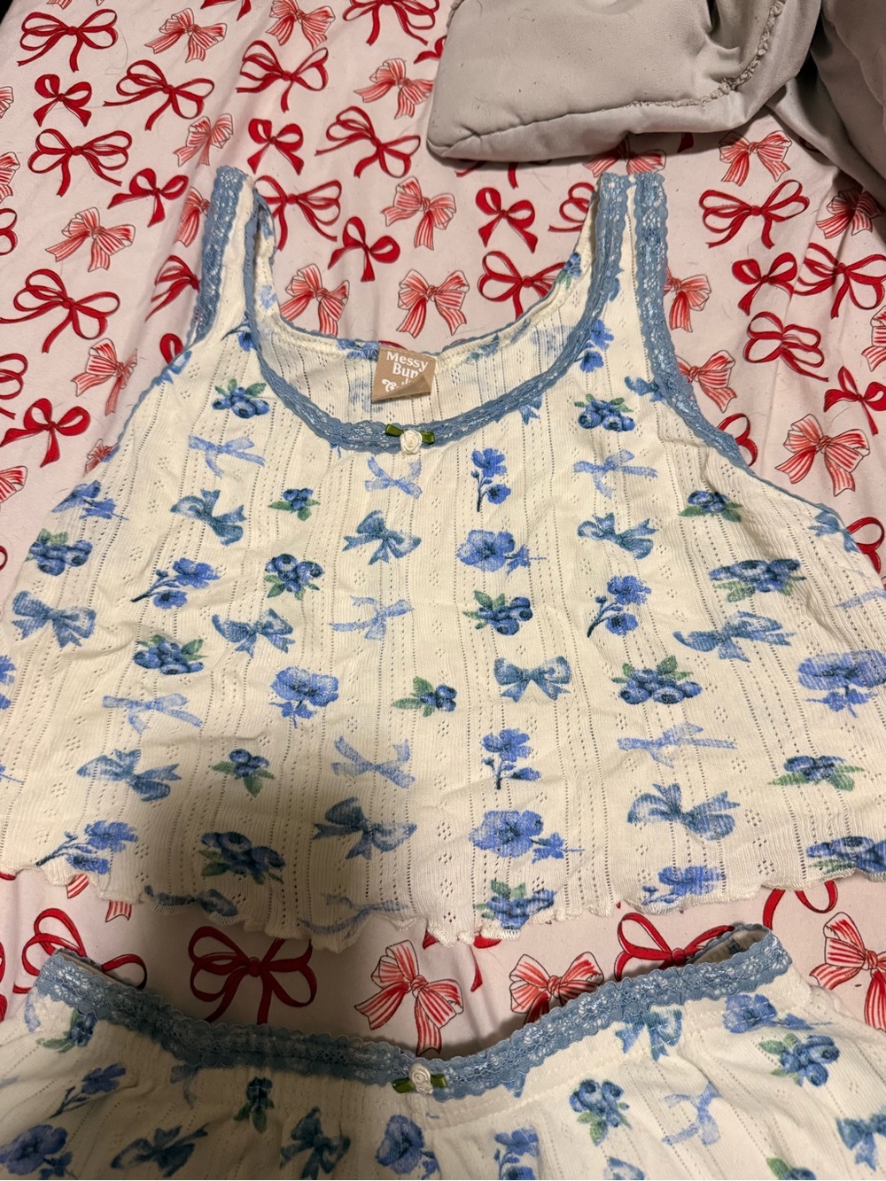 Blue Floral Ruffled Pajama Set - Picture 3 of 4